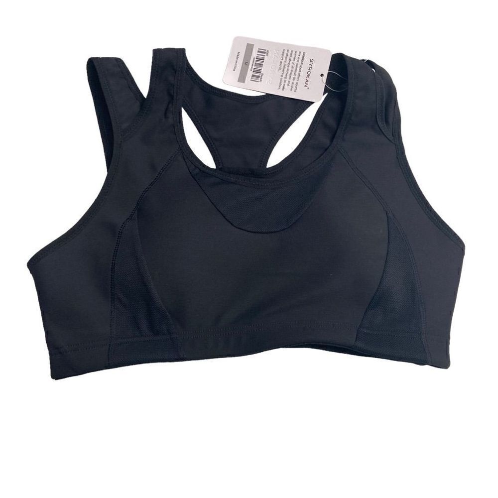 SYROKAN Women’s  Size Medium Crisscross Back Sports Bra New With‎ Tags Black